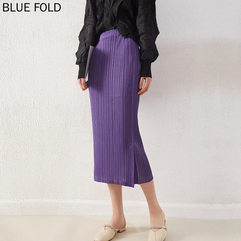 

New Miyake Pleated Skirt Design Sense Side Split PP Series Straight Tube Shows Thin and High Waist PLEATS Faldas Largas Korean