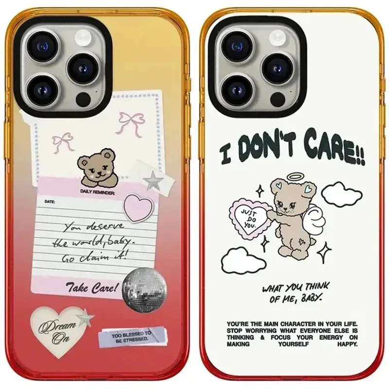 

Peach Gradient Border 2.0 Acrylic Cute Bear Pattern iPhone 11 12 13 14 15 Pro Max Protective Case