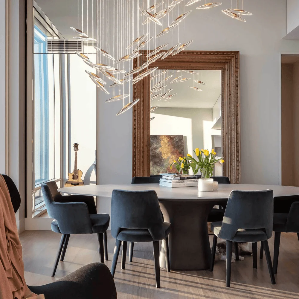 Modern Nordic Clear Art Glass Lustre Chandelier, Dimmable Hardware Pendant Lamp for Dining Room
