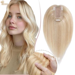 SEGO 100% Human Hair Silk ScalpToppers for Women With Thinning Hair 7x13CM Silk Base Natural Hair Clip in Top Wiglet Hair Pieces