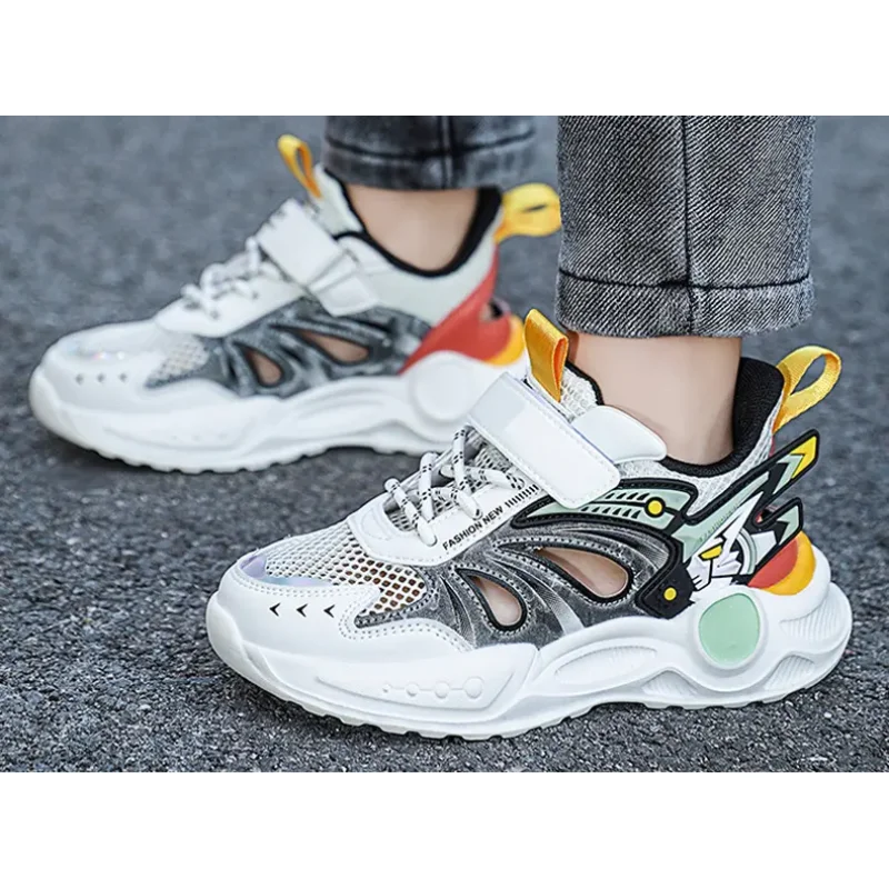 Zapatos para niños de calidad 2025, red única, estudiantes universitarios, deportes a través de zapatillas para correr, zapatillas para niños