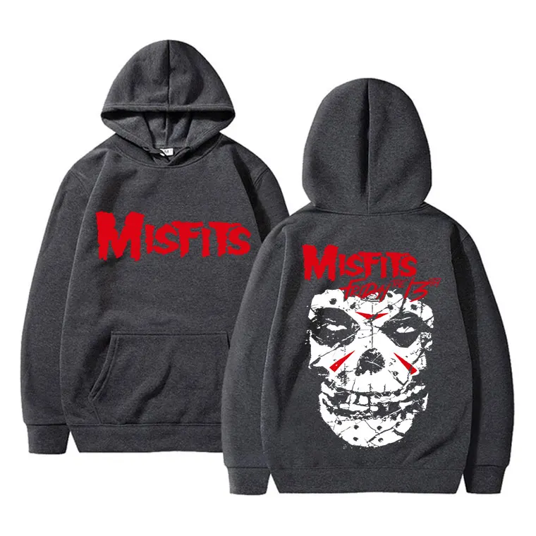 Horror Punk Misfits Skull Graphic Print Hoodie Male Fashion Vintage Long Sleeve Hoodies Men Women Gothic Oversized Sweatshirts