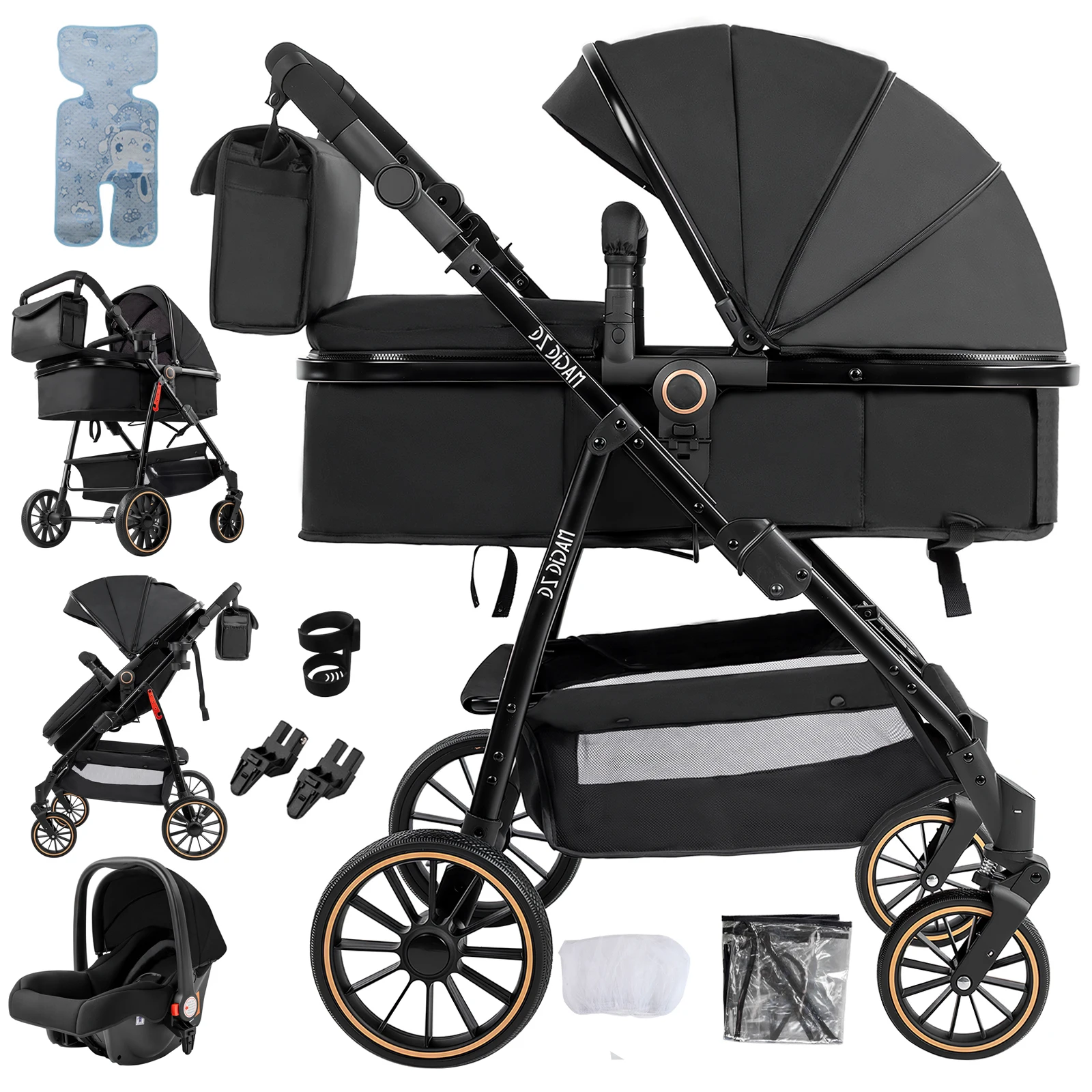 3-in-1 kinderwagen Lichtgewicht kinderwagen Babyaccessoires Draagbare kinderwagen Kinderwagen Lichtwagen reissysteem verstelbare stoel