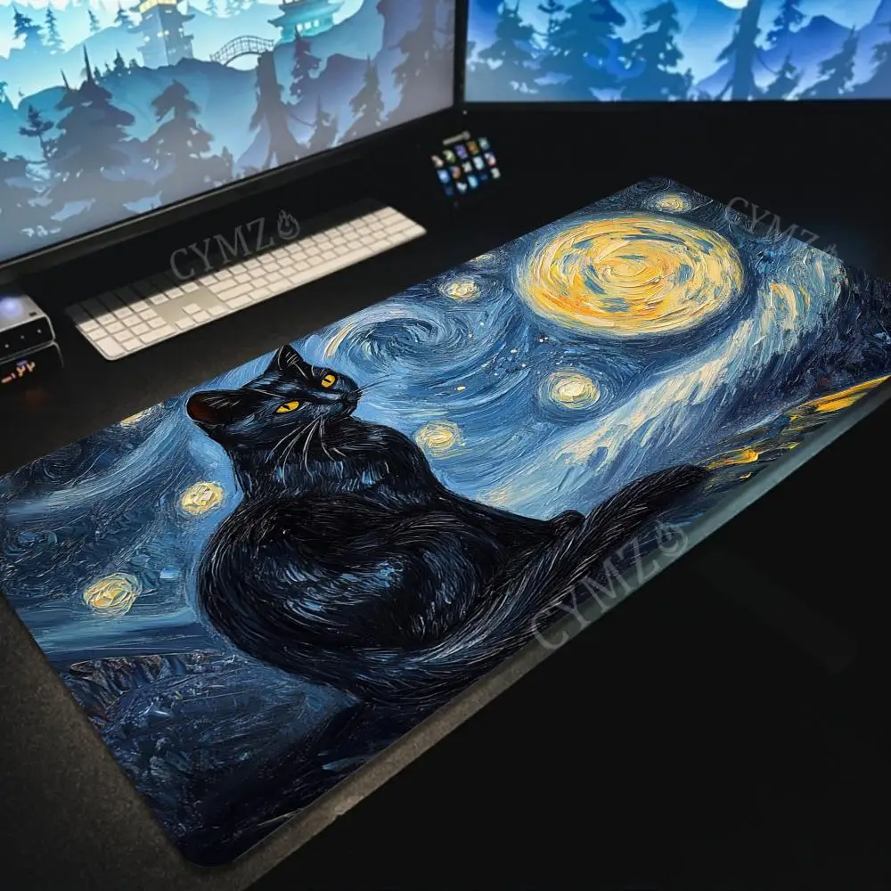 

Star Moon Night Black Cat pattern Mouse Pad Desk Mat pc accessories anti-slip keyboard gaming mats suitable for office and games