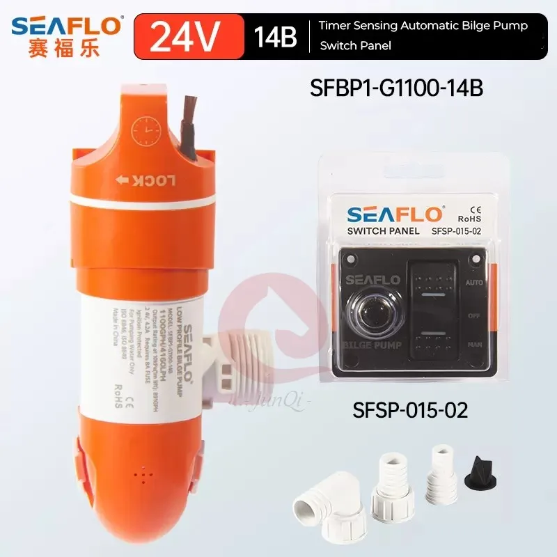 

12V,24V SEAFLO 14B Series Narrow Low Profile Time Sensing Automatic Bilge Pumps 1100GPH Marine Pump + Switch Panel Kit Sets