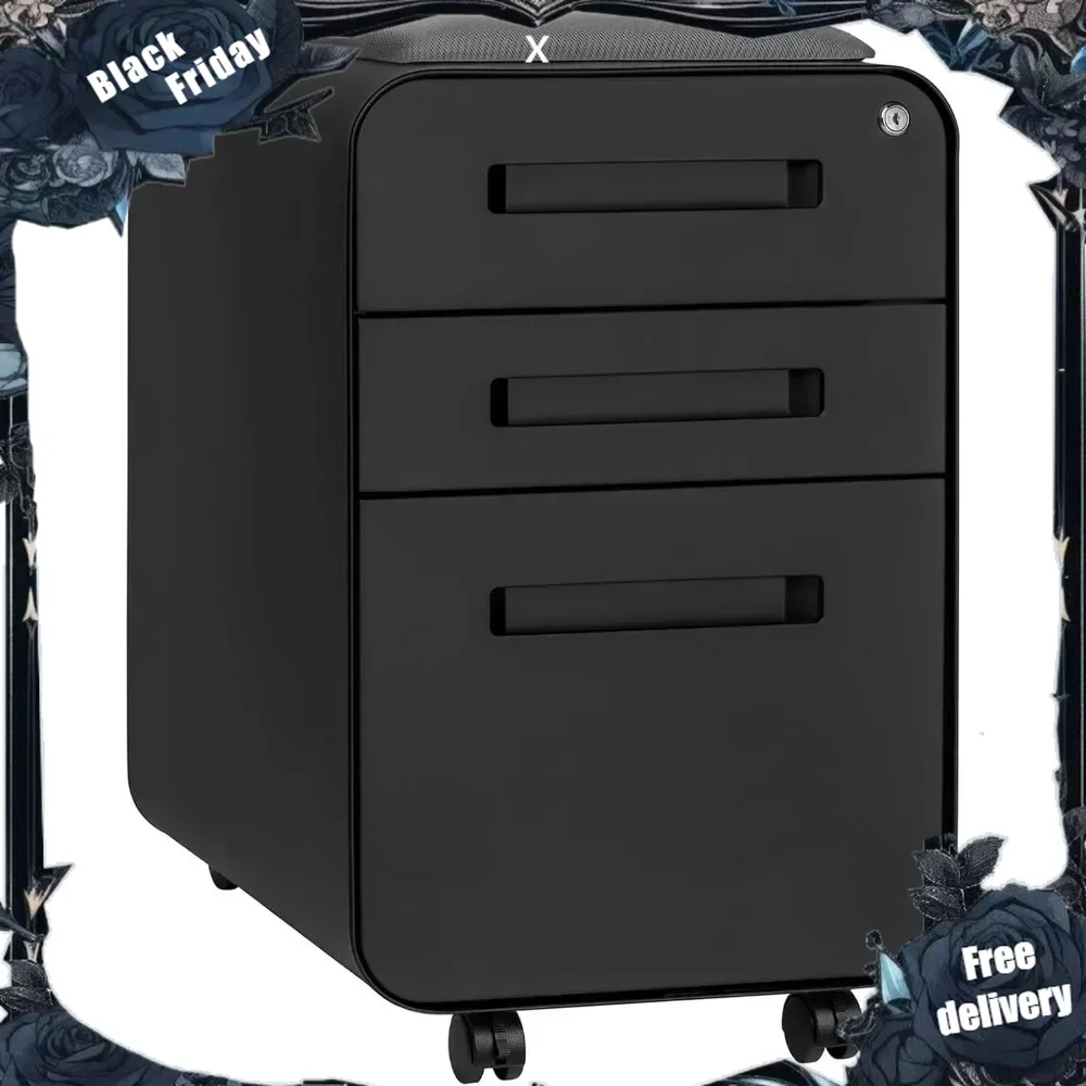 STOCKPILE Curve Seated Drawer Mobile File Cabinet with Removable Magnetic Cushion Seat - Metal Filing Cabinet