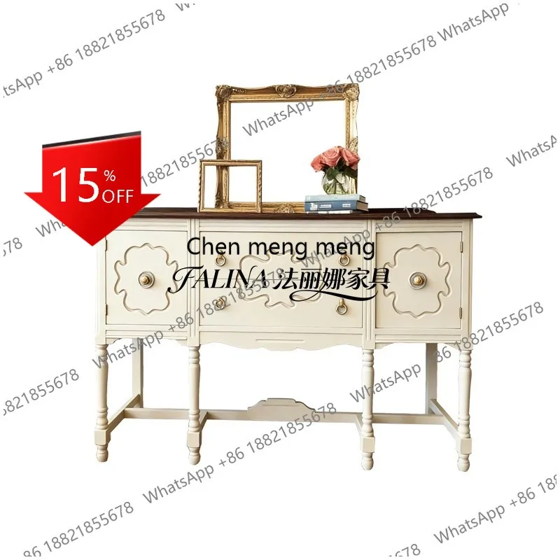 M85 French retro style solid wood porch cabinet, locker, living room wall engraved decorative cabinet