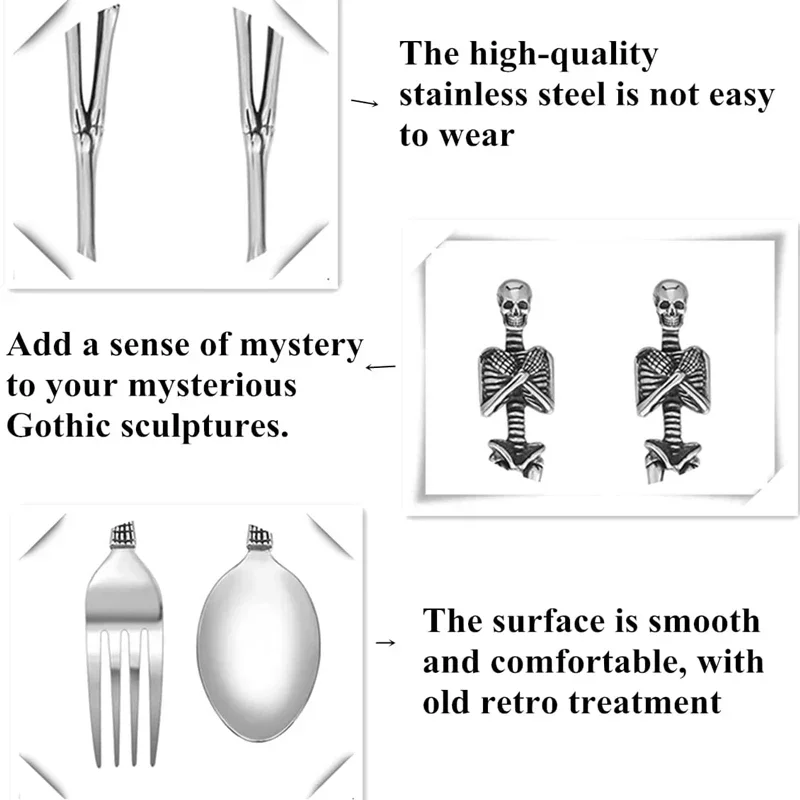New Titanium Steel Skull Men Fork and Spoon Jewelry Accessories Personality Fashion Charm Unique Titanium for Dinner Tool Gift