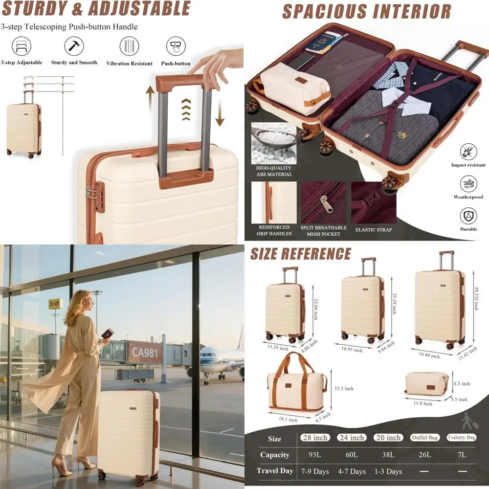 

Unisex ABS Hardshell Luggage Set with Spinner Wheels, TSA Lock, and Waterproof Design in Beige