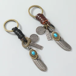 Fashion feather pendant key rings men women key chains