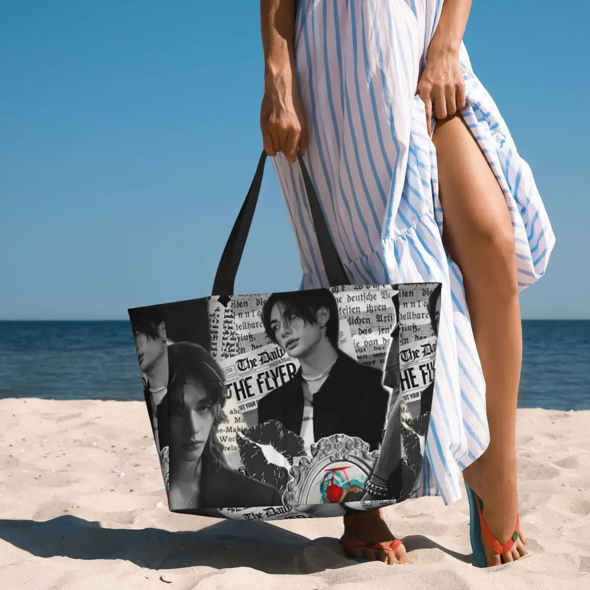 

Hyunjin Collage Beach Tote Bag Sport Gym Yoga Duffle Large Tote Bag Women Travel Bag Fitness bag