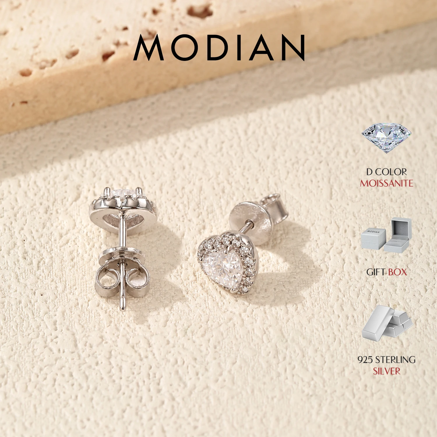 MODIAN Moissanite D Color Stud Earrings Hearts Cut Lab Created Diamond 925 Sterling Silver Romantic Earrings For Women Jewelry
