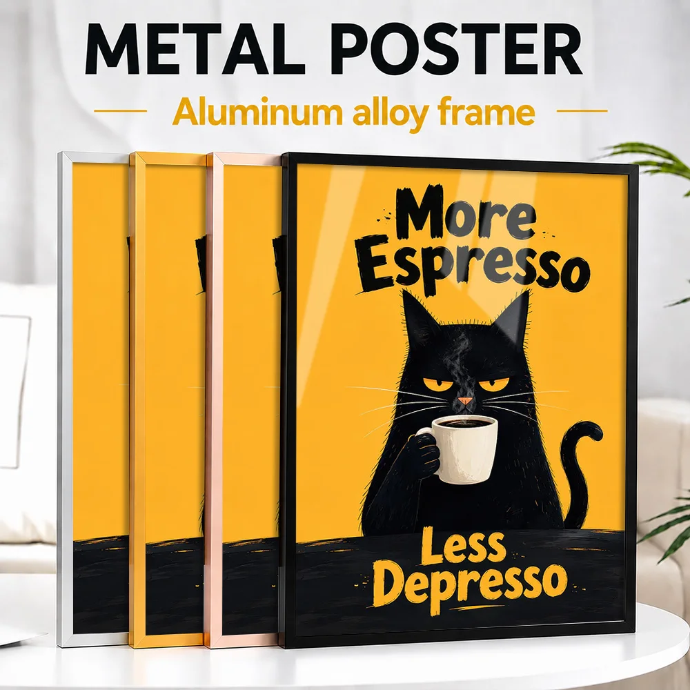 More Espresso Less Depresso Cat Framed Metal Print Customized Whimsical Pet Tribute Wall Art For Nature Lovers Decorating Cabin