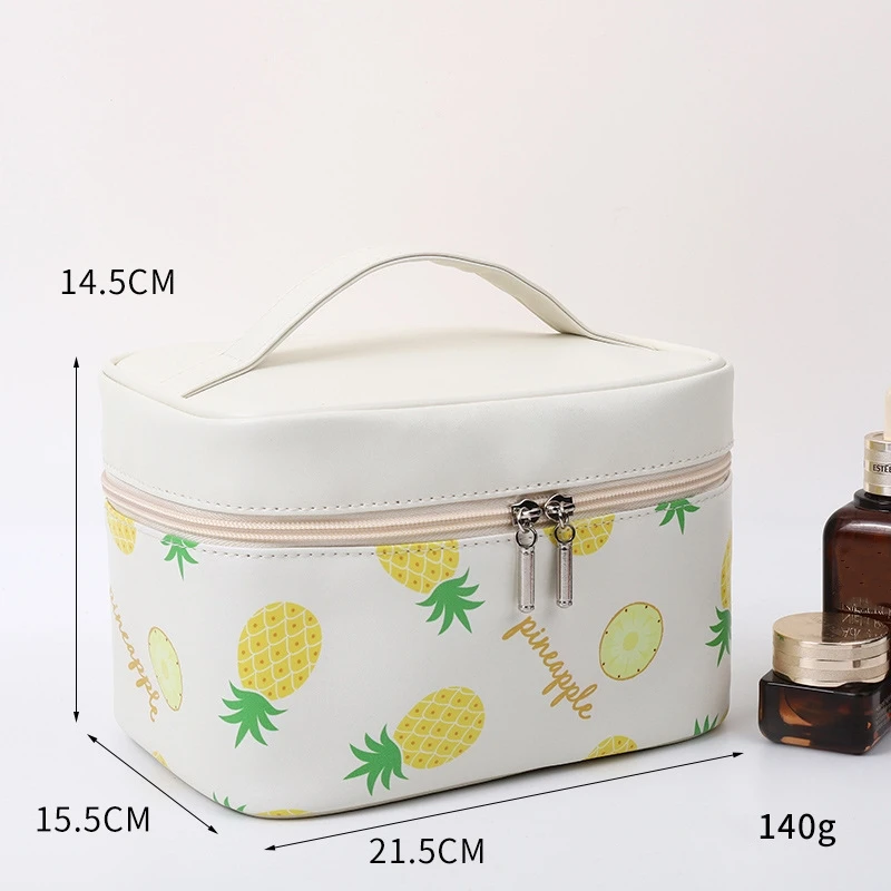 Waterproof PU Women Cosmetic Bag Portable Large Capacity Travel Wash Bag Fruit Print Make Up Case Toiletries Organize Storage