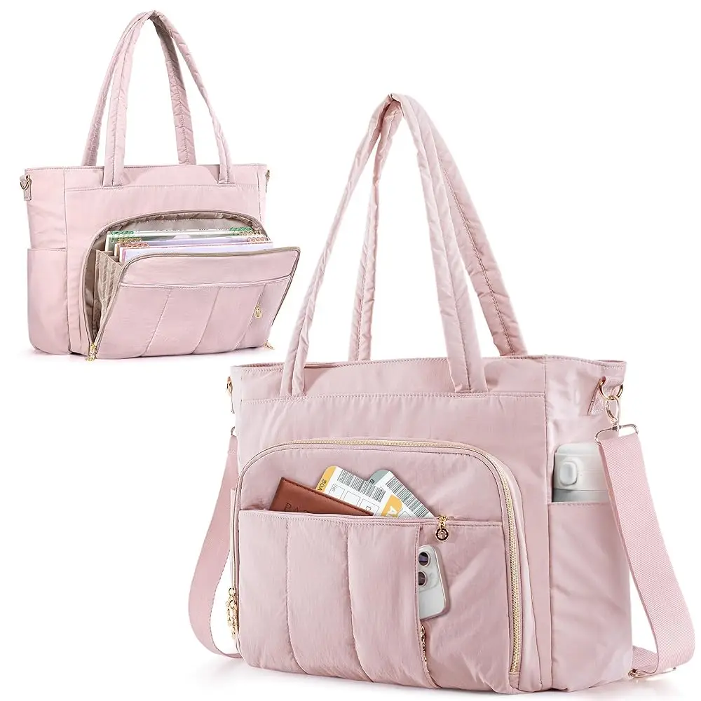 

Teacher Tote Bag for Women with Accordion File Organizer, School Bag for Work Fits 15.6\ Laptop with Crossbody Strap