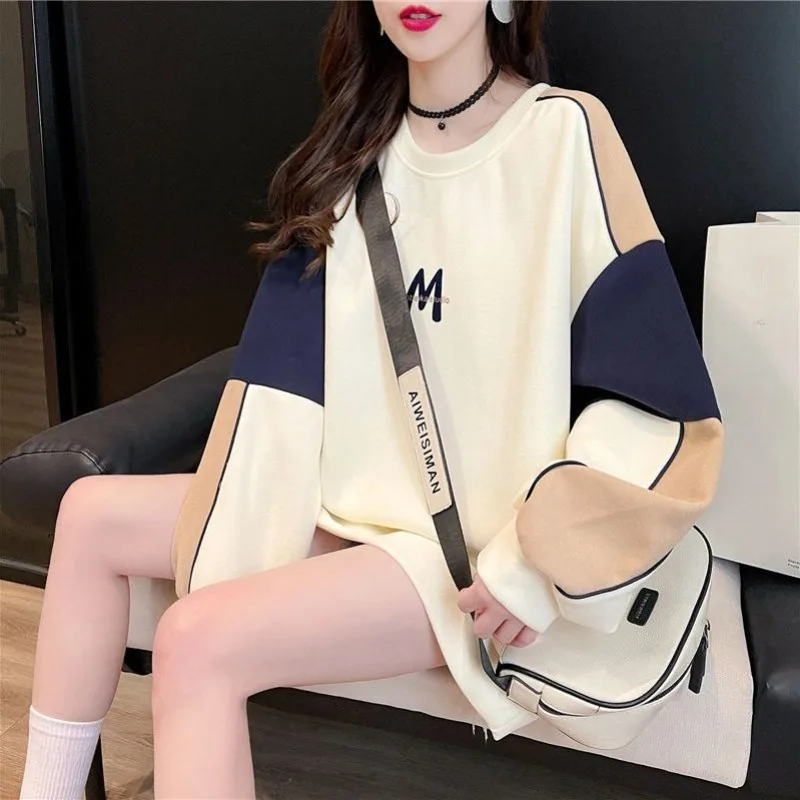 

With Orint on Loose Tops Pullovers Sweatshirts for Women Graphic Round Neck Female Clothes Baggy Casual Dropshiping Designer M E