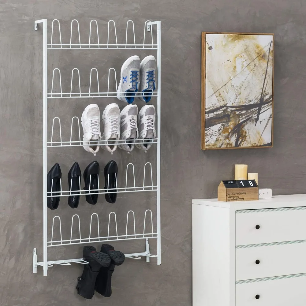 

Modern Matte Black Metal Hanging Shoe Rack for Mudroom and Entryway Wall Mounted Space Saving Organizer for Shoes and Boots