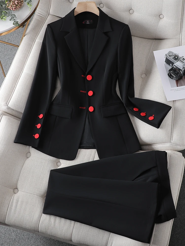 Giacca e pantalone Blazer albicocca nera moda donna donna ufficio donna abbigliamento da lavoro formale Set da 2 pezzi