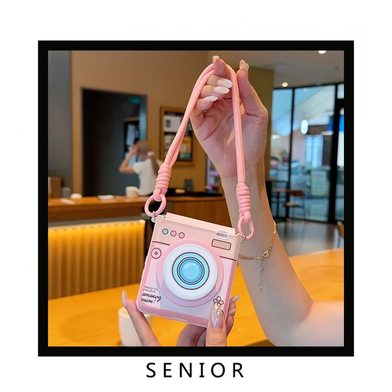 Cute magnetic folding phone case for Honor Magic V Flip V Flip 2 back cover with wrist strap and kickstand