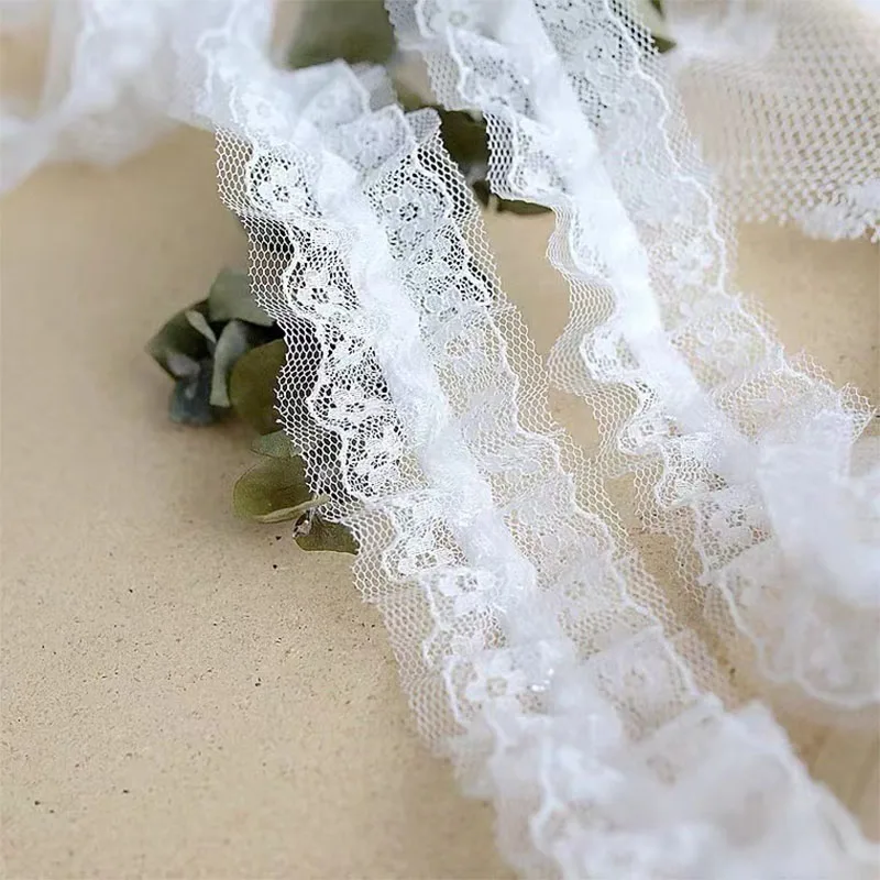 4CM Wide HOT Embroidery Elasticity Tulle Lace Fabric Trim Ribbon DIY Sewing Ruffle Applique Collar Dubai Dress Guipure Decor