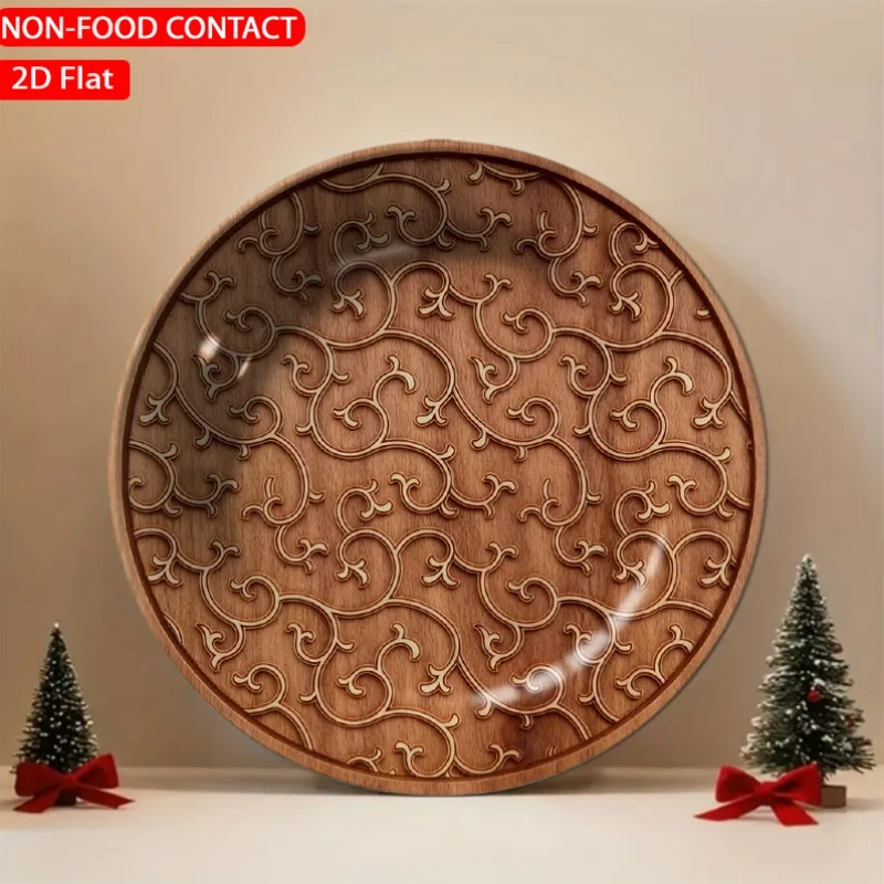 1pc Circular Woodgrain Imitation Design Ceramic Plate Non-Food Contact, Home Desk Ornaments, Living Room And Bedroom