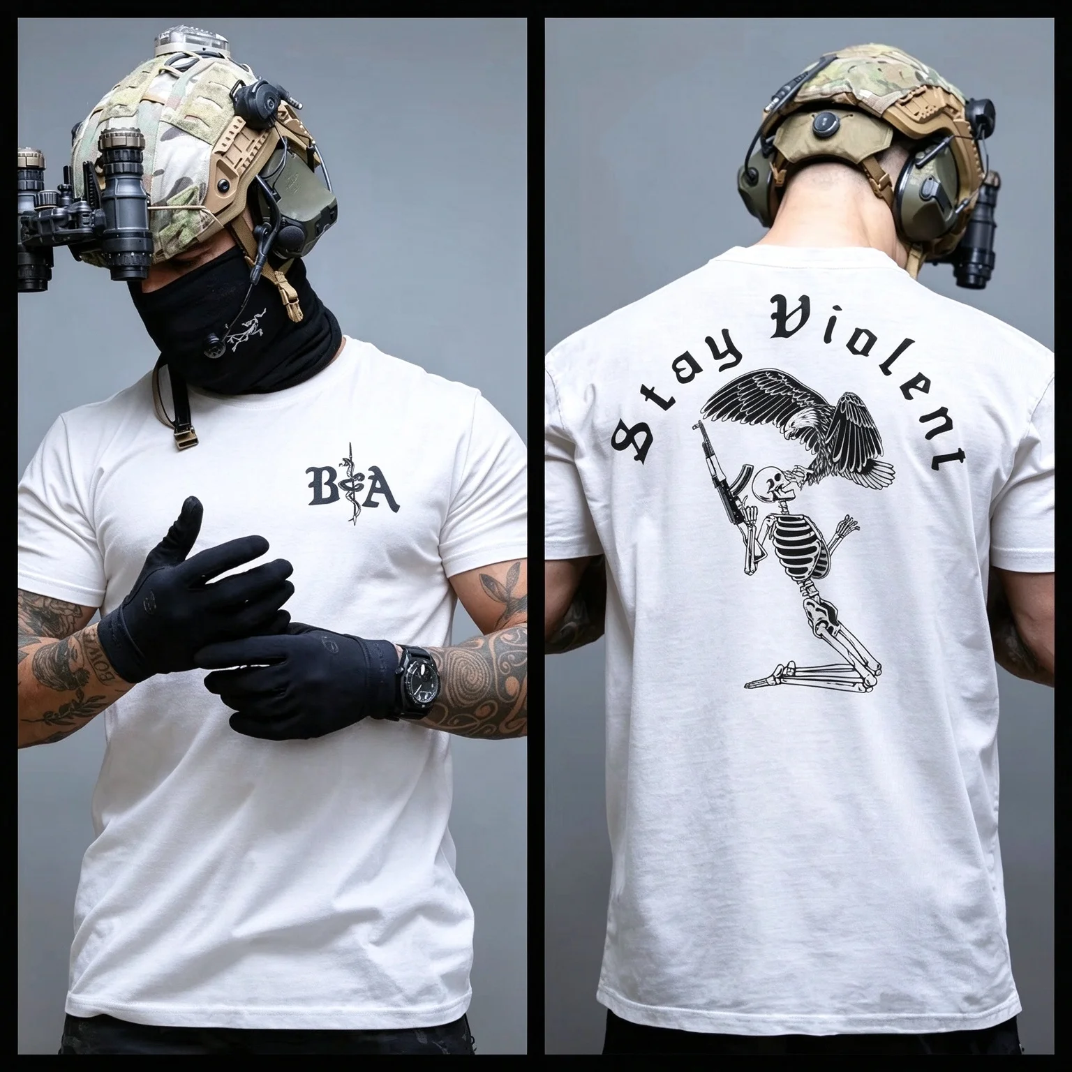 2026 New Family Matching Oversized Unisex T Shirt Eagle Skeleton Warrior Large Print Monogram Cotton Short Sleeve Streetwear Tee