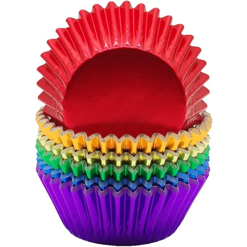 Revestimientos estándar para cupcakes, papel de aluminio para muffins, tazas para hornear de colores del arco iris, 120-Count