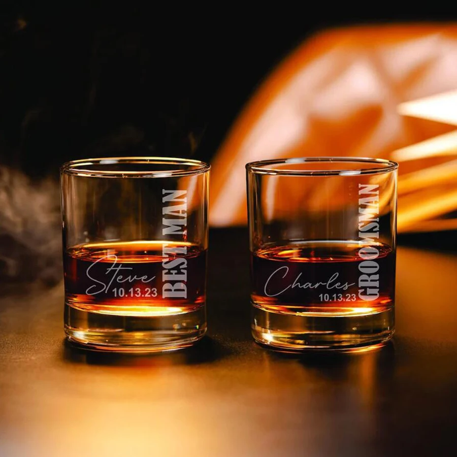 Custom Whiskey Glasses, Personalized, Laser Engraving, Best Man Groomsman Gifts, Bourbon Glasses