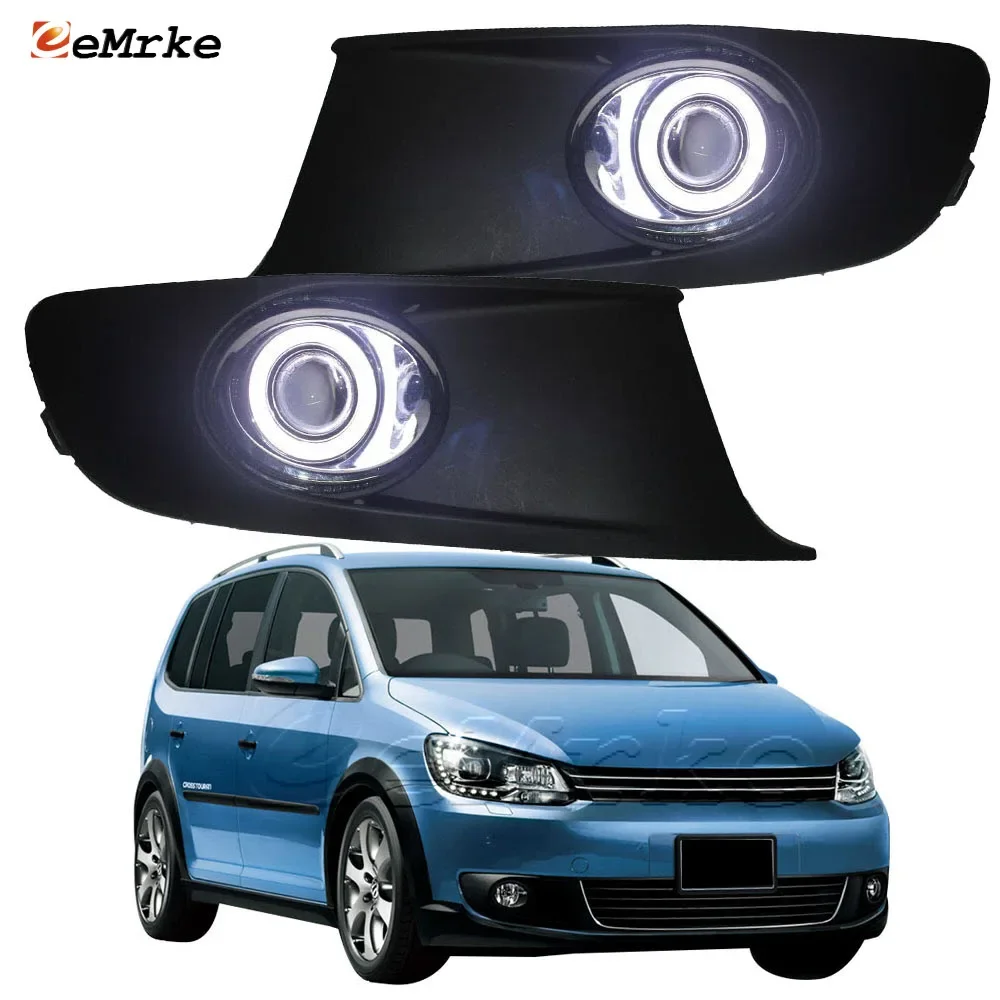 eeMrke Fog Lights Halogen H11 55W for Volkswagen Caddy 2K Facelift 2011 2012 2013 2014 2015 LED Angel Eyes Daytime Running Lamp