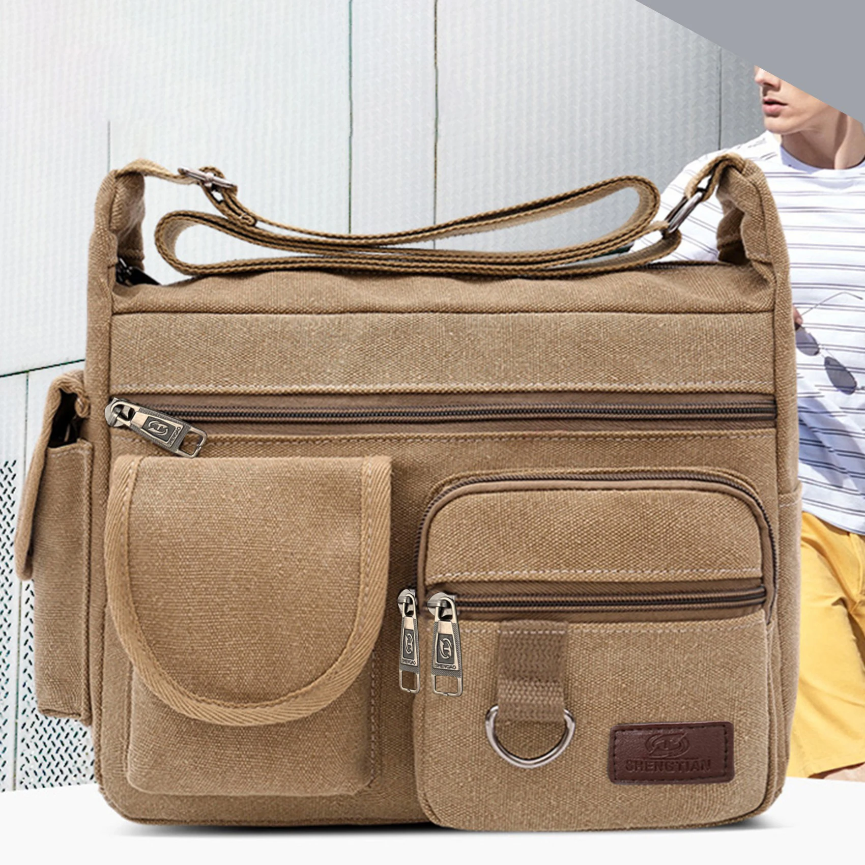 1pc New Men Canvas Shoulder Bags Casual Tote Travel Men's Crossbody Bag Luxury Messenger Bags Fashion High Quality Handbag