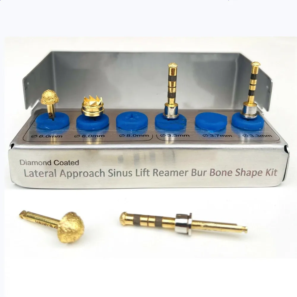 1Set Dental Implant Golden Dental Sinus Lift Membrane Diamond Coated Bur Drills Lateral Approach Reamer Kit