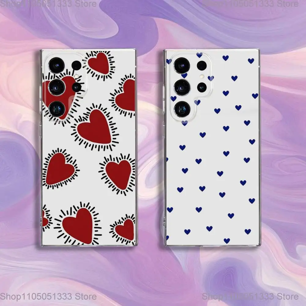

Silver Graffiti Heart Ins Phone Case For Samsung S24,30,21,22,23,20 FE,lite,PIus,Ultra,5G,Note,9,10 Transparent Cover