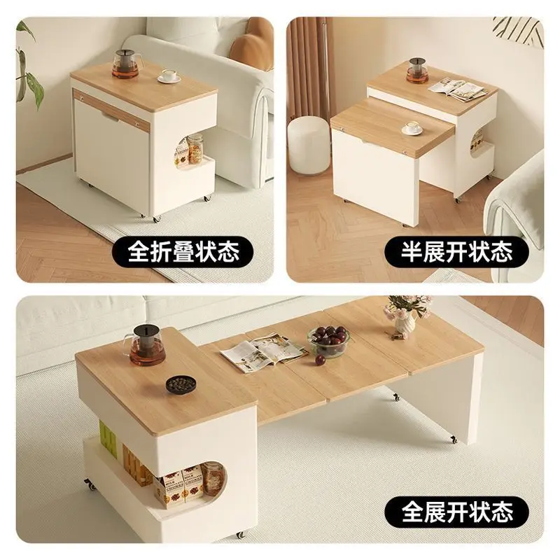 Removable side table Retractable folding coffee table Sofa side cabinet Log cream wind small apartment cart Tea table small