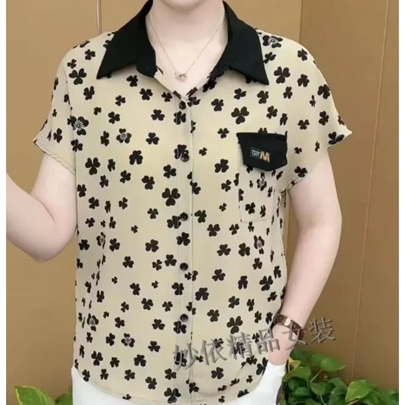 2024 Summer Style Printed Zebra Pattern Women\'s Polo Neck Pocket Fashion Short Sleeve Loose Single Row Multi Button Shirt Tops