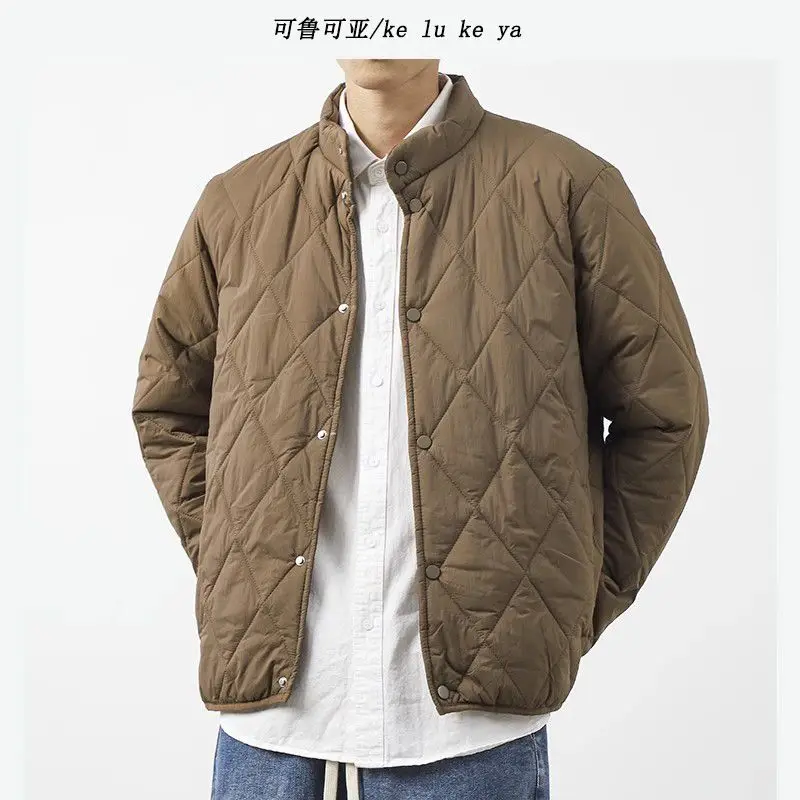 Maillard Diamond Plaid Cotton Jacket for Men Thickened Winter Warm Men's Winter Light Cotton Jacket