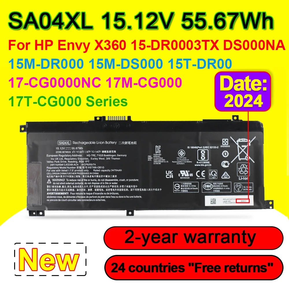 

SA04XL Battery For HP Envy X360 15-DR0003TX 15-DS000NA 15M-DR000 15M-DS000 15T-DR00 17-CG000 17M-CG000 17T-CG000 Laptop 55.67Wh