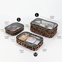 Waterproof Large Capacity Leopard Print Clear Makeup Bag Portable Travel Toiletries Storage Cosmetic Organizer with Zipper