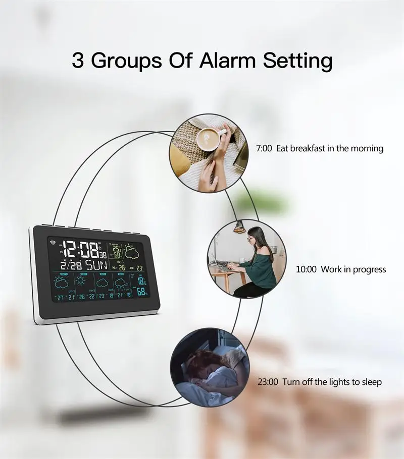 Tuya-Estación Meteorológica Wifi para el hogar, termómetro Digital grande LCD para interiores y exteriores, despertador para dormir