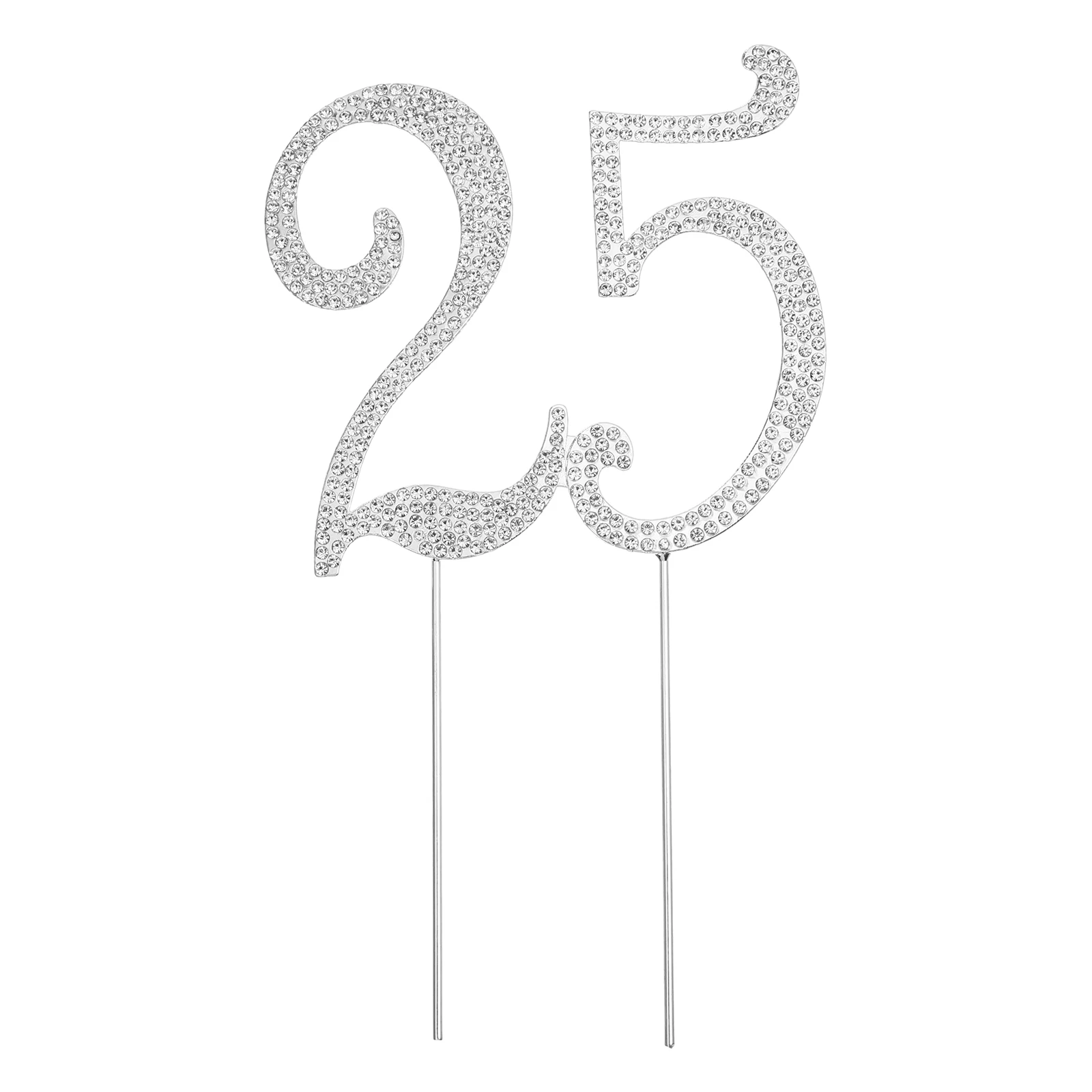 

25 Silver Number Topper Alloy Rhinestone Cake Topper Party Decorations Anniversary Birthday Cake Inserts