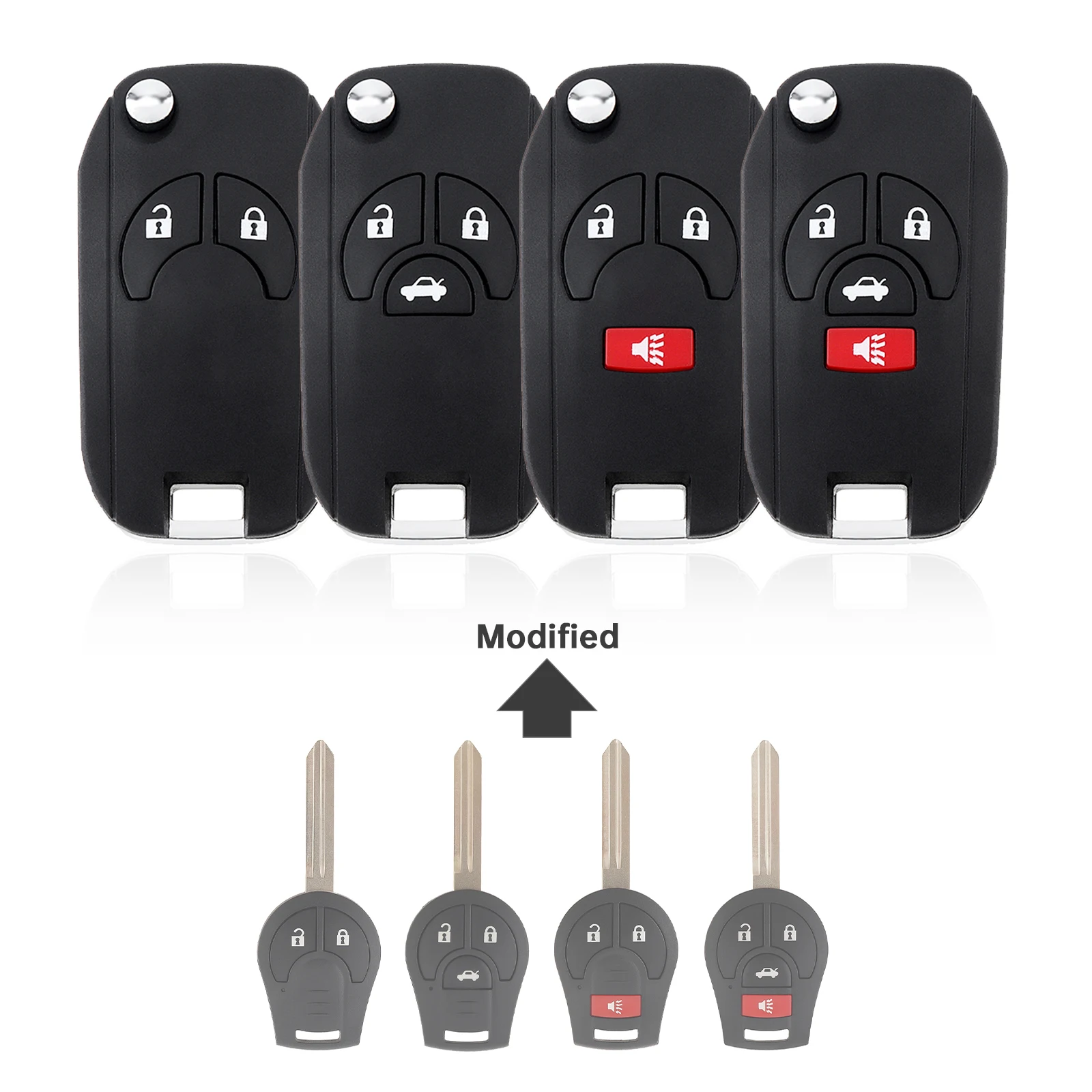 

2 / 3 / 4 Buttons Modified Flip Remote Car Key Shell Fit for Nissan Wear-resistant Replacement Key Fob Cover Case