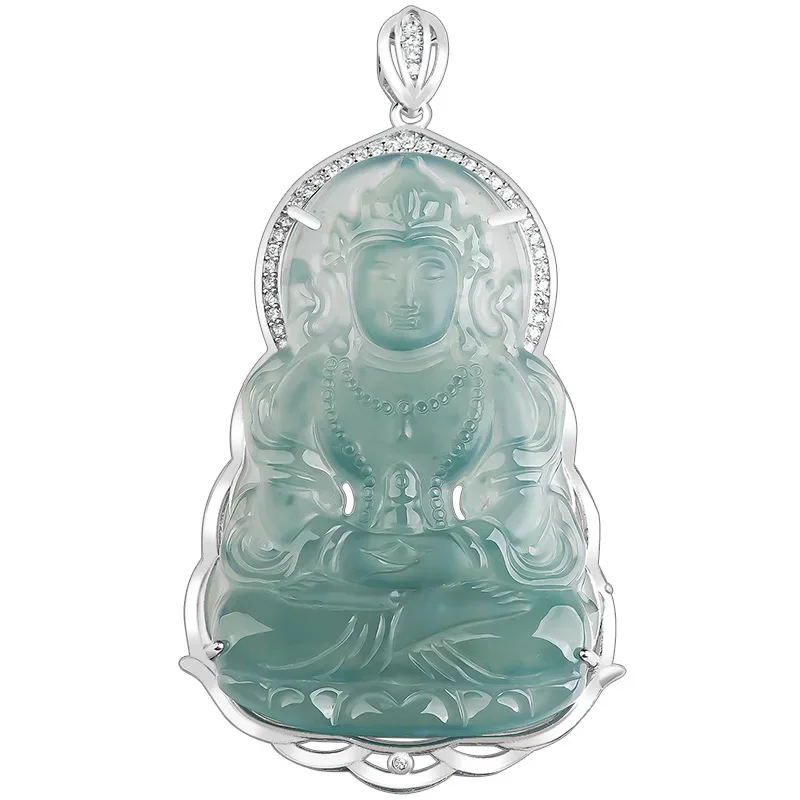 Burmese Jade Guanyin Pendant Men Jadeite Necklace Pendants Blue Jewelry 925 Silver Man Gemstone Necklaces Gift Natural