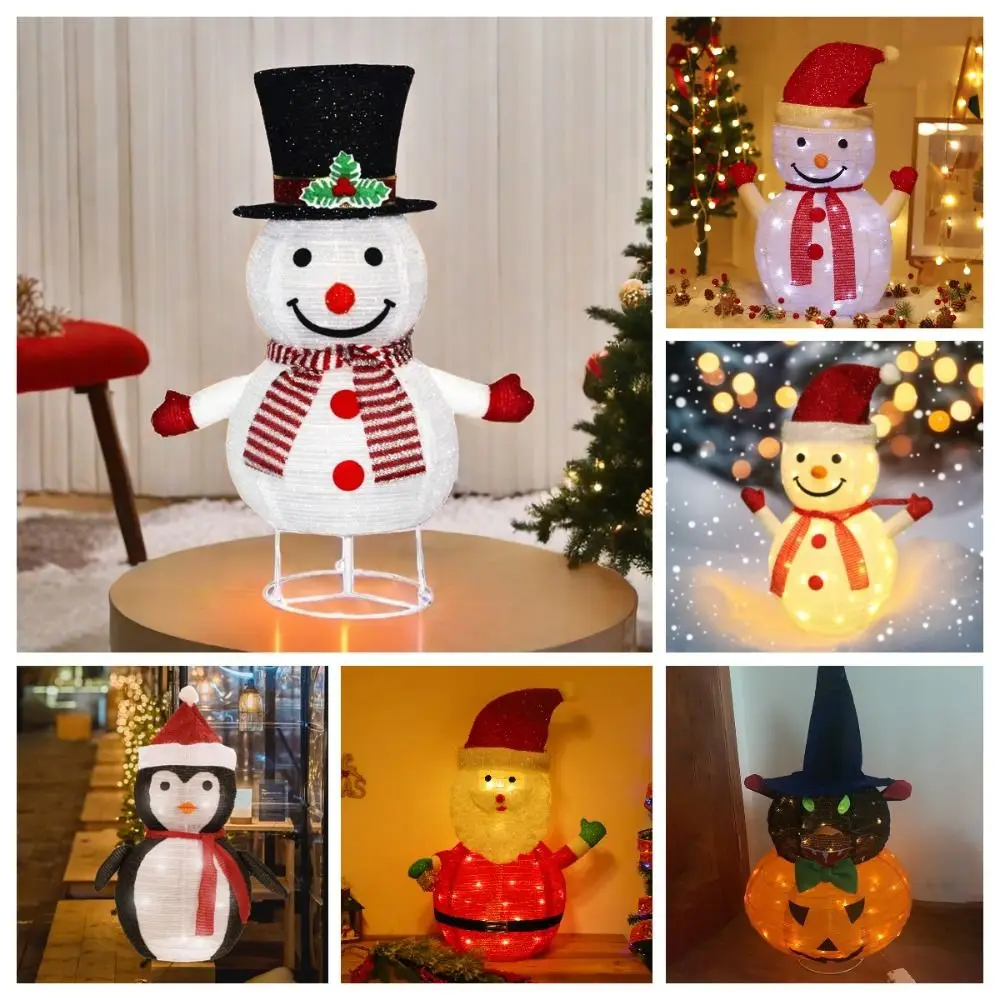 Waterproof Collapsible Snowman Lights Metal Frame Creativity Xmas Ornament for Indoor/Outdoor Cartoon Cute Penguin Santa Lights