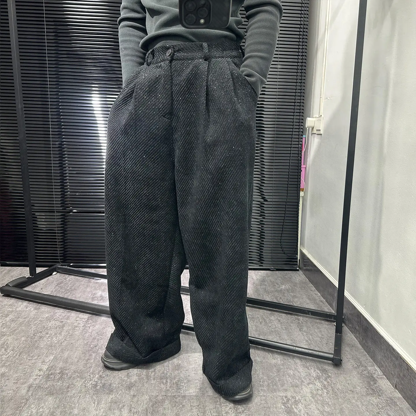r Retro Old Money Style High Waist Pleated Wide-Leg Pants Male Red Wine Draping Effect Loose Twill Corduroy Casual