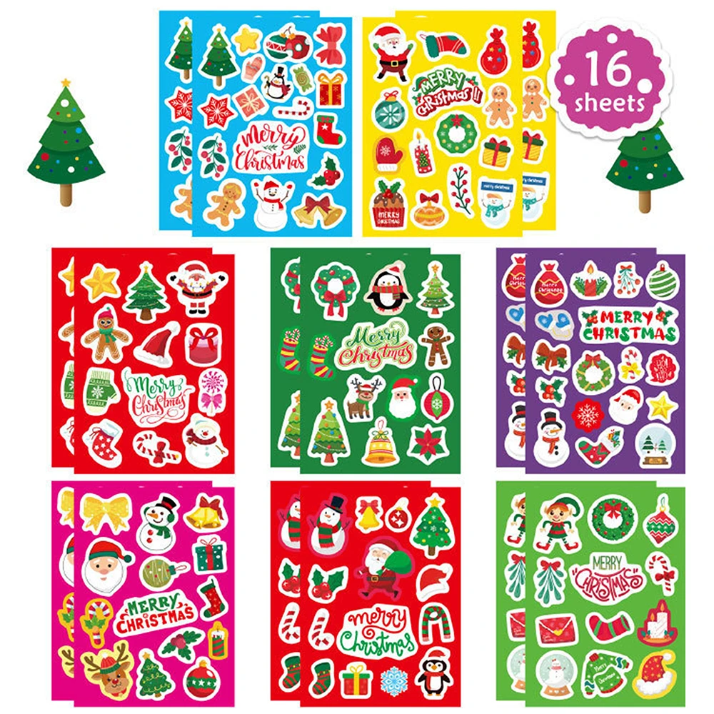 

8/16Sheets Cartoon Funny Puzzle Santa Claus Stickers Make-a-Face Educational Kids Gift Creative Toy Jigsaw Assemble DIY Decals