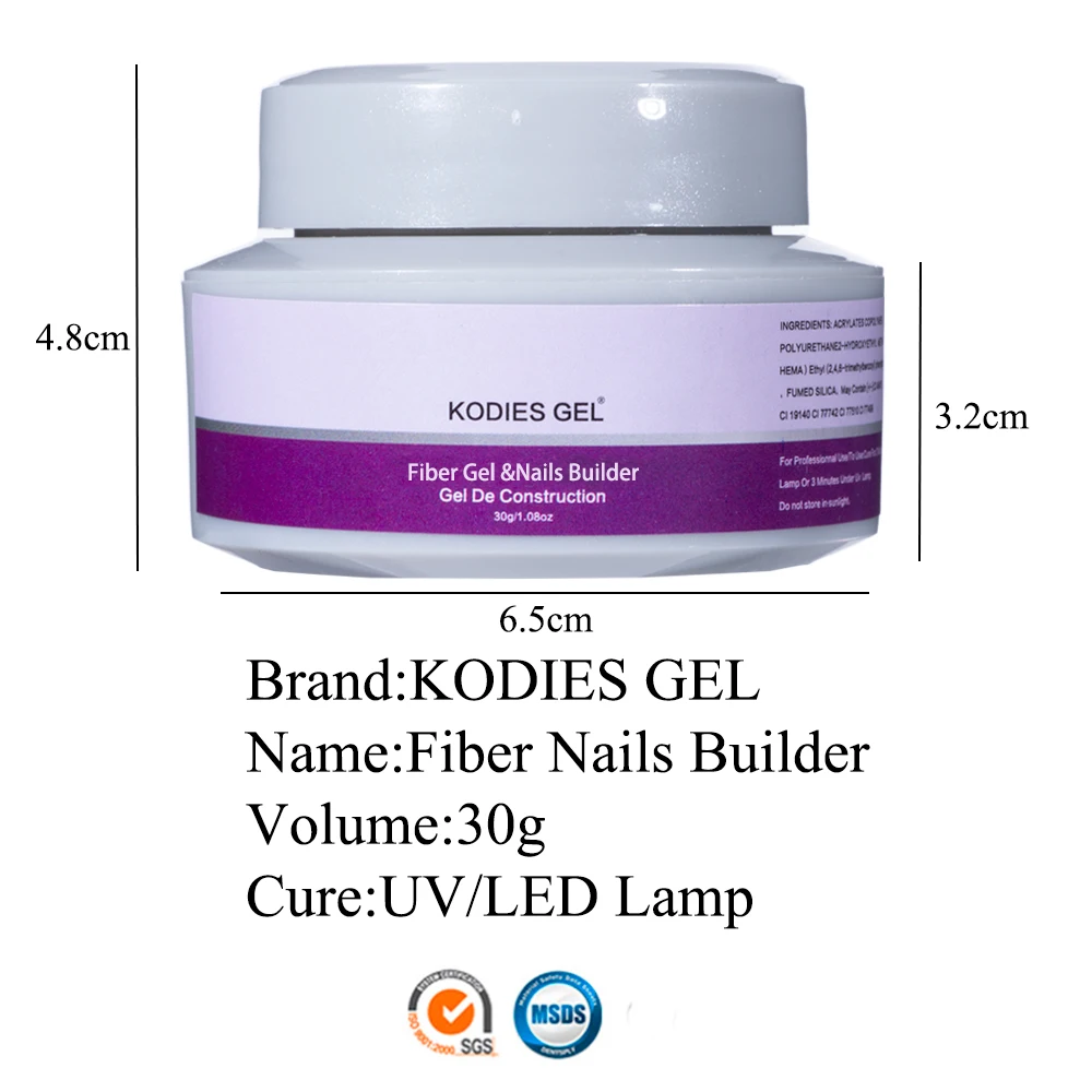 KODIES GEL-Gel en Fibres UV pour la Réparation des Ongles Cassés, Colle d'Extension d'Art, Fourniture de Manucure Française, Fiviolet, 30g