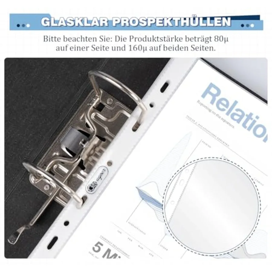 50-seitige Blattschutzfolien, nicht glänzend, A5, klares Glas, Puhed-Tasche, 160 Mikron, robuste Binderhülsen, verstärkte 7-Loch-säurefreie Oberseite