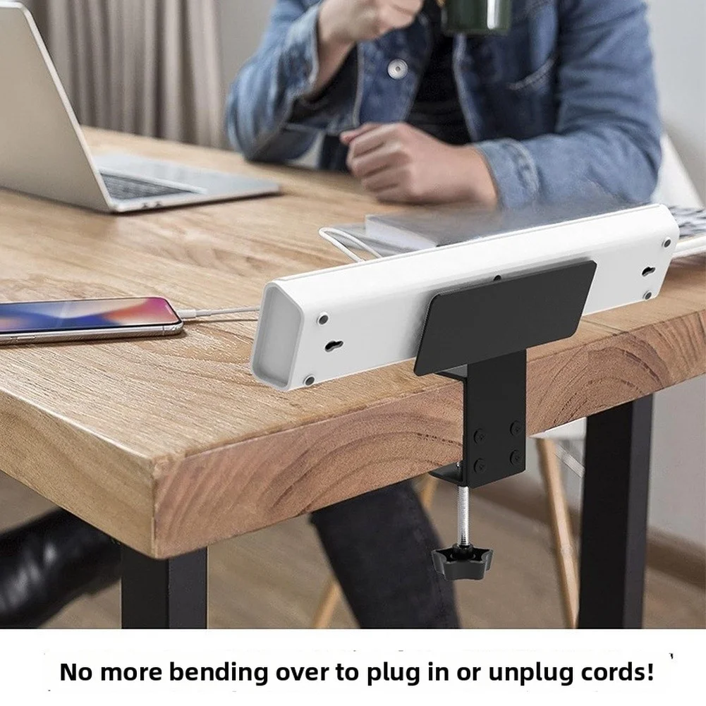 Steel Desk Edge Clamp for Power Strip - Removable No-Drill Mounting Solution for Organized Workspace Cable Management