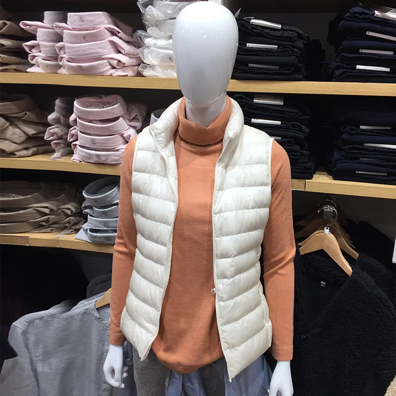 Chaqueta de plumón ultrafina para mujer, abrigo ligero y cálido, sin mangas, corto, forro, Primavera e invierno, 2022