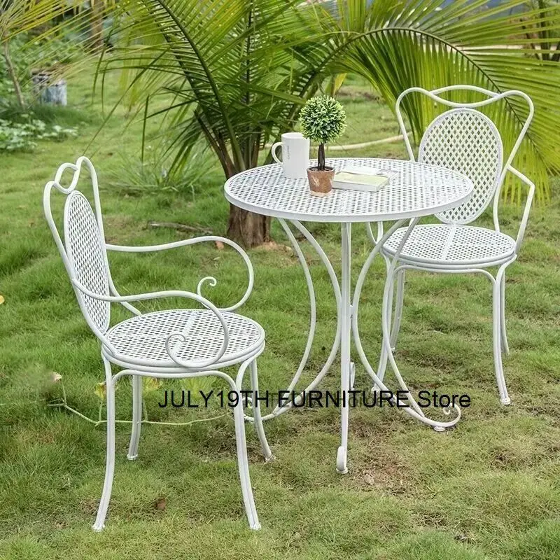 Nordic Balcony Negotiation Courtyard Outdoor Garden Table And Chair Combination Leisure White Table And Chair Three Piece Set