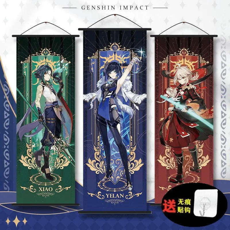 ผลกระทบเกม Sumeru layla nahida nilou cyno ภาพวาดผ้าไหมภาพวาดศิลปะบนผนังโปสเตอร์เลื่อนสำหรับห้องนั่งเล่นตกแต่งบ้าน